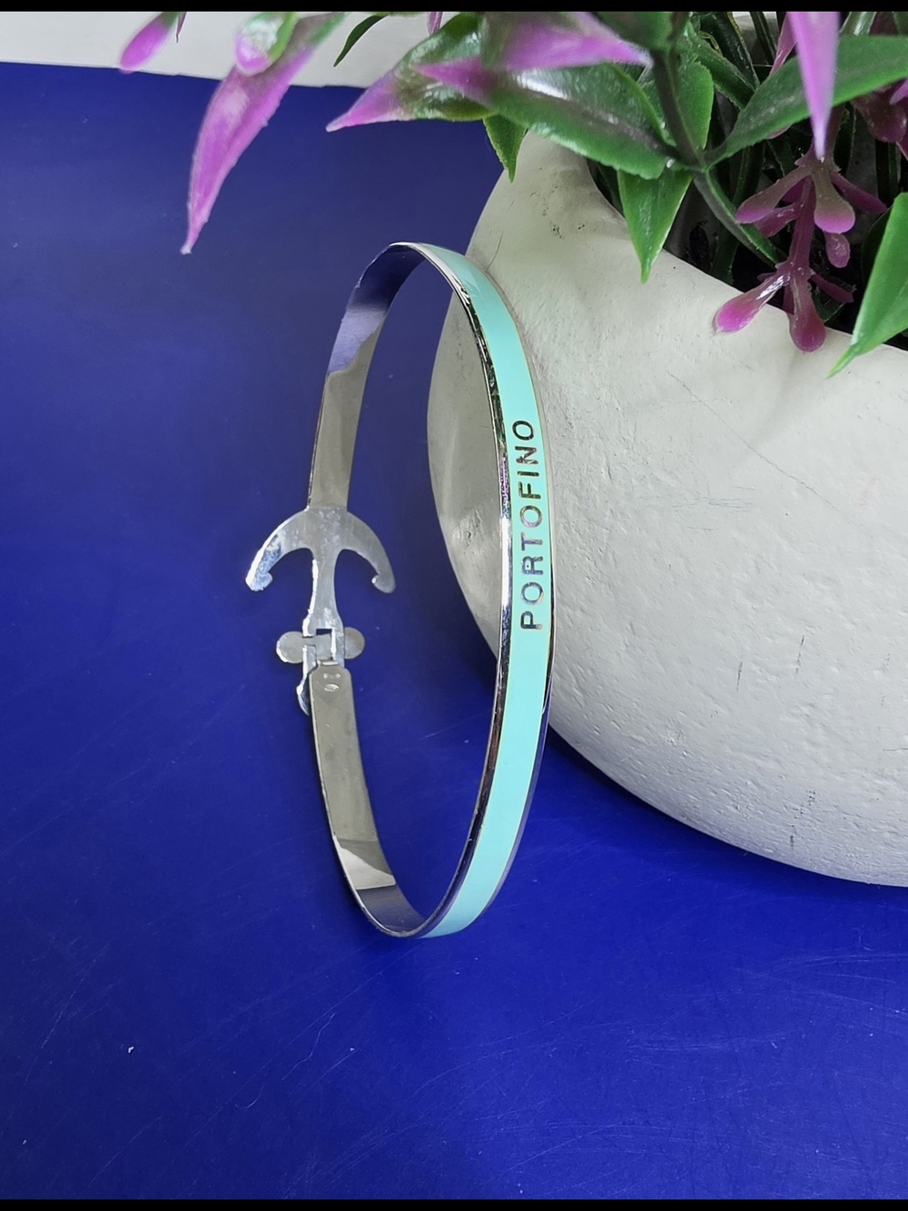 Portofino Silver Tone Teal Enamel Bangle